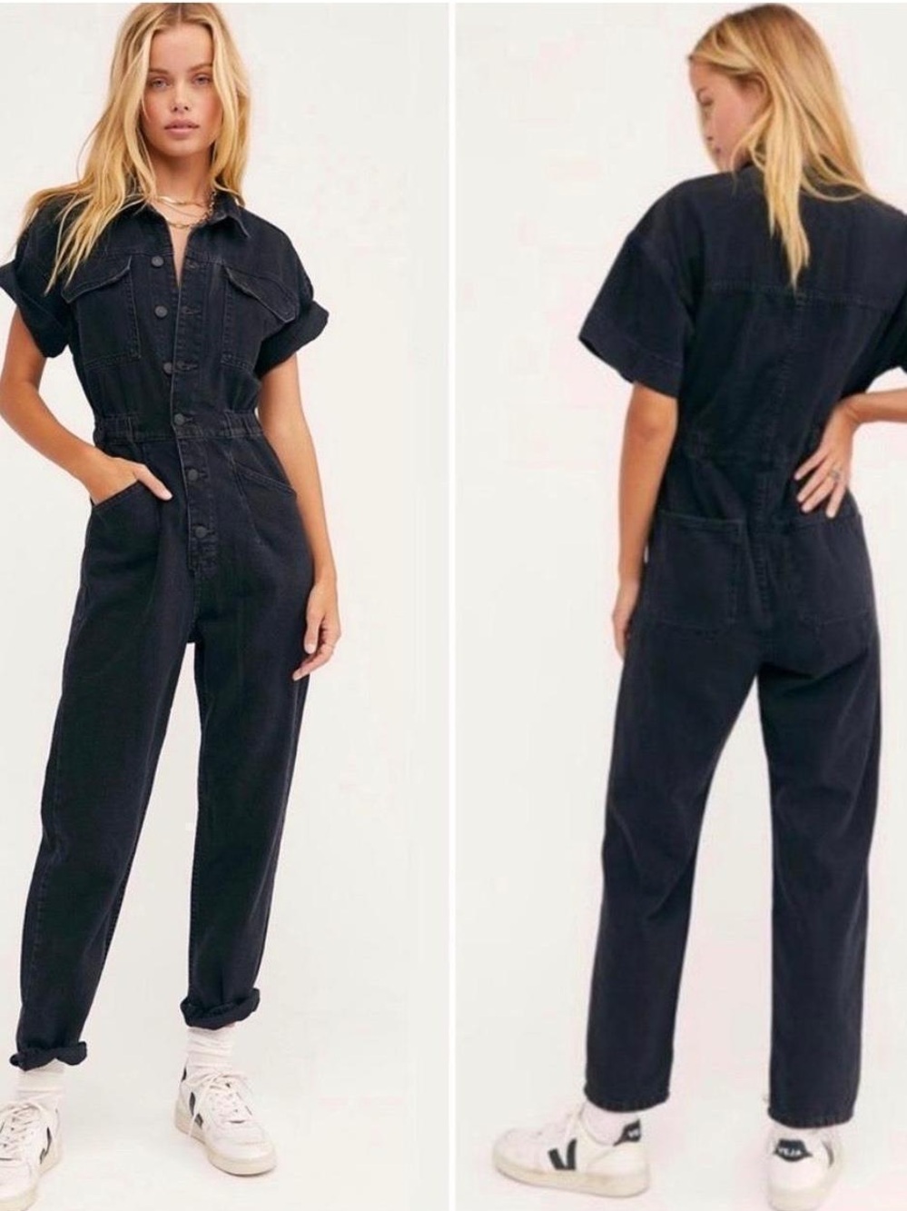 We the Free Marci Black Denim Jean Pants Jumpsuit S